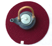 Ensemble de 6 sets de dessous-de-plat ronds en coton de couleur rouge, plus écologiques et modernes, tressés, 15 pouces, fabriqués en Inde