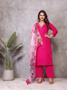 Premium Quality Roman Silk Kurti Pant and Digital Print Dupatta Set with Full Neck Handwork <b>for</b> Girls Daily Wear and Casual Wear - Product Image 3