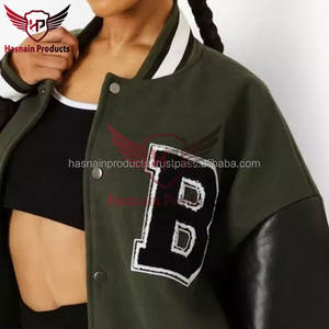 Chaqueta de béisbol Varsity para mujer de calidad superior, abrigo de bombardero de algodón a la moda, bordado de piel de oveja, decoración, bolsillos para mujer - Product Image 5