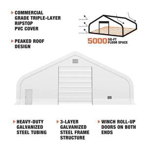 Abri de stockage industriel en tissu 50x100 pieds avec structure en treillis d'acier et portes enroulables - Product Image 3