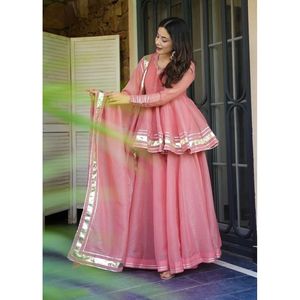 Chiffon Formal Solid Anarkali Sharara Set with Gotta Lace <b>Top</b> Feminine and Elegant Knee Length Pattern ODM Breathable - Product Image 3