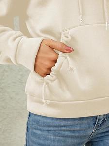 Sudadera con capucha y bolsillo con cordón para mujer Sudadera con capucha con hombros caídos de manga larga para Otoño e Invierno para mujer - Product Image 4