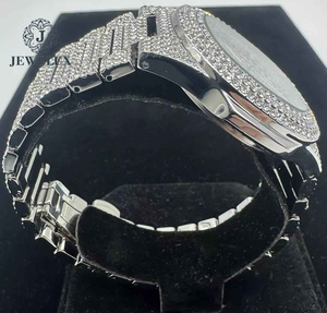 Luxury 41mm Analog Iced Moissanite Diamond <b>Watch</b> Antique Style Hip Hop Stainless Steel Band Quartz Movement Fashion Accessory - Product Image 5