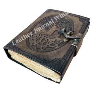 Fait à la main ancien look arbre de vie rond ancien charbon de bois en relief en cuir véritable couverture rigide en laiton antique C-Locked <span class=keywords><strong>Notebook</strong></span> - Product Image 6