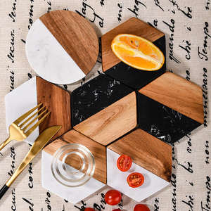 Handmade Wholesale decorative Natural wooden marble <b>coaster</b> wooden <b>coasters</b> white black wooden marble <b>coaster</b> - Product Image 1