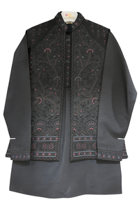 Nouveaux hommes élégants blanc Vintage Pastel imprimé Kurta pyjama ensemble avec veste Nehru pour fête de mariage tenue ethnique indienne - Product Image 4