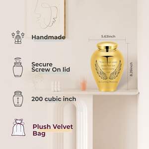 Urnes de crémation pour cendres humaines ailes d'ange arbre de vie urne pour cendres pour femmes hommes adultes funérailles taille personnalisée urne or - Product Image 5