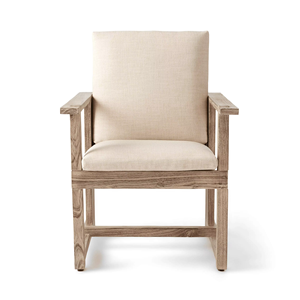 Chaise de salle à manger d'extérieur en bois de teck massif moderne avec coussins d'assise et de dossier pour salon de villa - Product Image 1