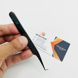 Pinzas profesionales para extensión de pestañas de acero inoxidable con plasma negro de 90 grados, Punta puntiaguda con etiqueta privada - Product Image 1