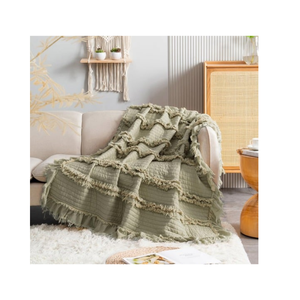 Manta Decorativa de Lana Reciclada con Textura Tejida y Borlas, Color Durazno Pastel, 60x80 Pulgadas, Comercio Justo de la India, para Compradores que Buscan un Hogar Ecológico y Funcional - Product Image 4