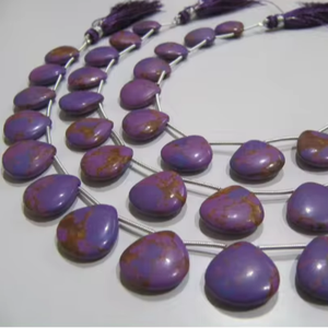 Cobre púrpura turquesa 14-15mm cuentas en forma de corazón hebra larga de 8 pulgadas con 14 joyas de piedra de cristal liso - Product Image 1