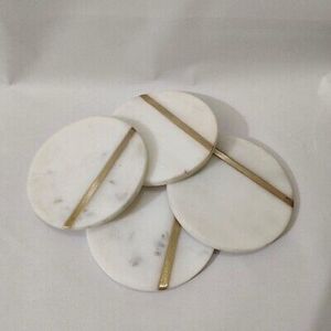 Posavasos de mármol para restaurante, accesorios decorativos de mesa de té, posavasos de mármol blanco con posavasos de piedra de latón - Product Image 1