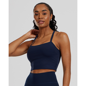 Soutien-gorge intégré pour femmes en bleu saphir personnalisé de qualité supérieure Crop Top 4 Way Stretch Buttery Soft Lightweight Fitness Crop Top Tees pour femmes - Product Image 1