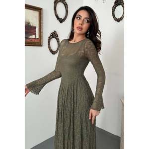 Robe en dentelle à manches longues doublée kaki - Kaki - Product Image 3