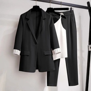Women's Spring Summer Thin Blazer <b>Pants</b> 3 Pcs Set Korean Office Lady Work Graceful <b>Suit</b> Coat Trousers Vest Outfits Daily Clothes - Product Image 1