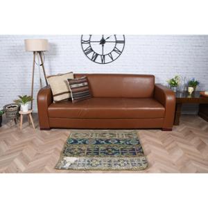 Alfombra Turca Vintage Pequeña de 2.8x3.1 pies (85x94 cm), Alfombra Azul con Diseño Floral - Product Image 2