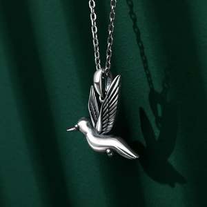 Jeulia Sterling Silver <b>Hummingbird</b> <b>Necklace</b> with Emerald and Princess Cut Diamonds - Product Image 5