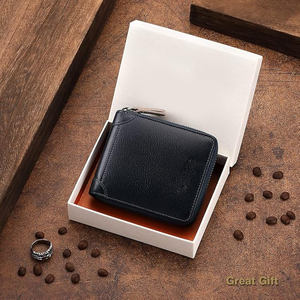 กระเป๋าสตางค์แบบพับสองด้านสีฟ้าอมเทามีซิปกระเป๋าหนังแท้สั่งทำโลโก้แบบสั้นสไตล์การ์ดหลายใบคุณภาพสูงราคาถูก - Product Image 6