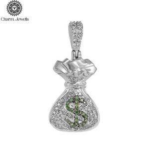 จี้รูปถุงเงิน Charm_Jewells เงินแท้ 925 ชุบทอง 22K ประดับเพชรโมอิสซาไนต์ รับรองโดย IGI สร้อยคอแบบฮิปฮอป สวมใส่ได้ทุกวัน - Product Image 2