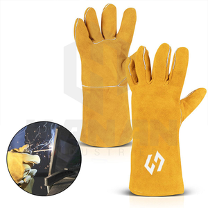 Guantes de soldadura de nuevo diseño Guantes DE TRABAJO resistentes al calor de cuero Premium para fabricación de metal Suministro OEM - Product Image 5
