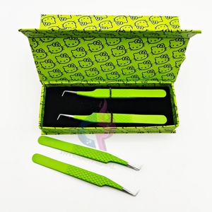 Pinzas verdes de bota delgada de 90 grados de alta precisión, cajas de pinzas de pestañas Hello Kitty ecológicas, puntiagudas para extensiones de pestañas - Product Image 6