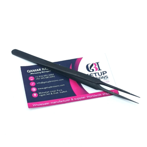 Pince à épiler d'extension de cils en acier inoxydable Plasma noir droit et mince de meilleur style en vente de gros Instruments de beauté avec logo personnalisé - Product Image 1