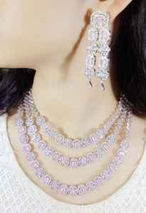 Ensemble de bijoux de créateur AD pour femmes, collier et boucles d'oreilles de mariage, combo élégant, accessoire de mode ethnique indien pour les fêtes - Product Image 2