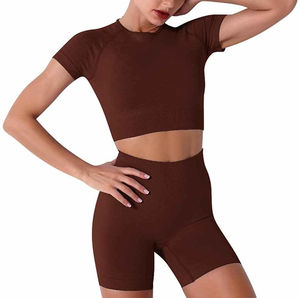 Ropa de moda Color sólido Estampado Fitness Mujeres Yoga Set Gimnasio Ropa activa Fitness Mujeres Yoga Conjuntos cortos - Product Image 1