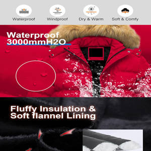 Chaqueta de Invierno Impermeable para Hombre con Capucha de Piel, Abrigo Grueso y Cálido Aislado para Exteriores, Chaqueta de Nieve Cortavientos para Esquí y Senderismo, Rojo - Product Image 4