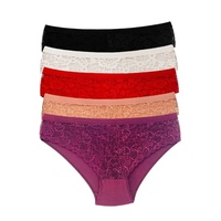 Braguitas de Bikini de Cintura Alta con Encaje Floral de Algodón y Elastano para Mujer, Estilo Romántico, Talla Normal, Tejido Ecológico