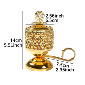Brûleur d'encens religieux en laiton doré, petit brûleur à huile, encensoir en fer à dentelle, four conique, diffuseur d'aromathérapie Bakhoor 100% naturel - Product Image 3