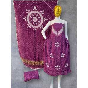 <b>Purple</b> Modal Silk Bandhani with Sibori Design Embroidered Floral A-Line Formal <b>Women</b> <b>Dress</b> Material - Product Image 1