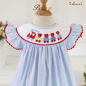 Train de l'amour main smockée robe d'évêque enfants vêtements ODM personnalisé fait à la main broderie en gros robes smockées-BB2823 - Product Image 1