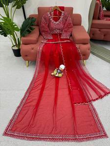 Diseñador de Bollywood, Sari de diseñador indio con bordado, trabajo de perlas, trabajo de secuencia, Sari de boda paquistaní y ropa de fiesta - Product Image 4