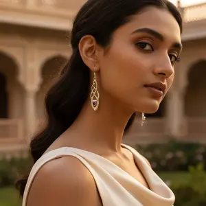 18K Gold Plated 925 Silver Dangle <b>Earrings</b> with <b>Garnet</b> Drop White Gold Pendant Jewelry with Pearl and Diamond Stone for Women - Product Image 1