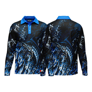 Maillot de pêche respirant imprimé par sublimation personnalisée Polo à manches longues Spandex/Polyester UPF 50 + imperméable coupe-vent rapide - Product Image 4