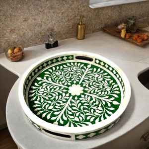 Plateau de service rond en incrustation d'os de meilleure qualité artisanat naturel plateau décoratif pour hôtels restaurants ustensiles de cuisine faits à la main par HWC - Product Image 6