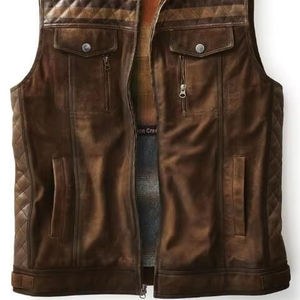 Chaleco clásico de cuero genuino vintage: una moda clásica básica durabilidad atemporal elegancia elegante moda mate brillante - Product Image 1