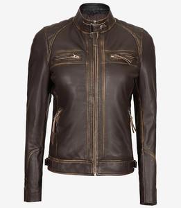 Nuevas llegadas, chaquetas de piel de cordero con estilo a la moda de cuero para mujer personalizadas, chaquetas de motorista de carreras personalizadas para mujer - Product Image 2