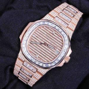 Montre-bracelet classique pour homme entièrement personnalisée, style hip-hop, en acier inoxydable, avec diamants ronds et baguette cultivés en laboratoire, clarté VVS - Product Image 4