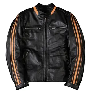 Veste de motard en cuir à fermeture éclair design personnalisé vestes en cuir de vachette véritable veste en cuir de moto pour hommes - Product Image 1