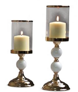 Candelabro de Metal Dorado de Lujo, Estilo Antiguo Moderno, con Base de Bola de Cerámica, Elegante Decoración para Mesa, Portavelas - Product Image 1