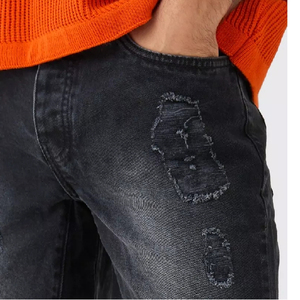 Pantalones cortos bordados desgastados personalizados para hombre, pantalones cortos de mezclilla holgados lavados de alta calidad con doble dobladillo y lavado ácido - Product Image 5