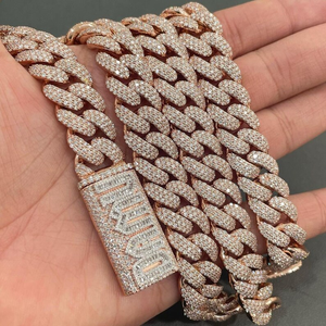 ห่วงโซ่สไตล์คิวบาสุดหรูสไตล์ฮิปฮอปพร้อมด้วยเพชรโมอิสสีโรสโกลด์14 KT ที่ร้อนแรงที่สุดตัดมาพร้อมความชัดเจนของ VVS - Product Image 1