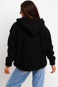Meilleure vente de sweat-shirt à capuche en molleton à demi-fermeture éclair pour femme personnalisé noir à demi-fermeture éclair sweats à capuche d'entraînement broderie pour la saison d'hiver - Product Image 6