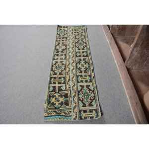 Alfombra turca Vintage tradicional verde marrón 1,3x4,2 pies tejido plano diseño de retazos Material de lana respaldo de látex para sala de estar - Product Image 2