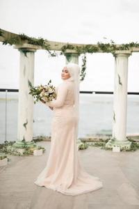 Robe de mariée musulmane Hijab à manches longues, robe sirène colorée en dentelle appliquée, cadeau pour adulte, couleur personnalisable, 2023 - Product Image 4