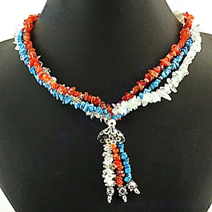 Collier multi-pierres pour femmes, bijoux vintage colorés en pierres précieuses, grenat, quartz, perle, turquoise, jade, style mignon - Product Image 2
