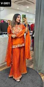 Most Beautiful Traditional Chinnon Silk Salwar Kameez Heavy Embroidery Coding Sequence Work Full Sleeve Pure Heavy Embroidery - Product Image 3