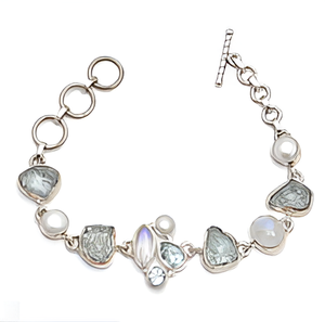 Aquamarine Rainbow Moonstone Blue Topaz Pearl 925 Sterling Silver Gemstone Bracelet Antique <b>Jewelry</b> <b>handmade</b> for wedding gift. - Product Image 5